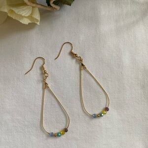 18K Gold Plate Dangle Earrings made with multicolor tiny beads